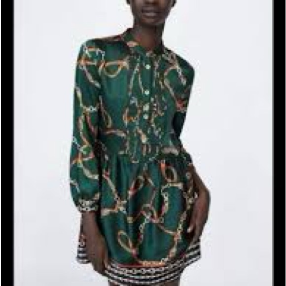ZARA WOMAN SHORT CHAIN PRINT DRESS BUTTONED LOOSE-FITTING  XS - Picture 6 of 6